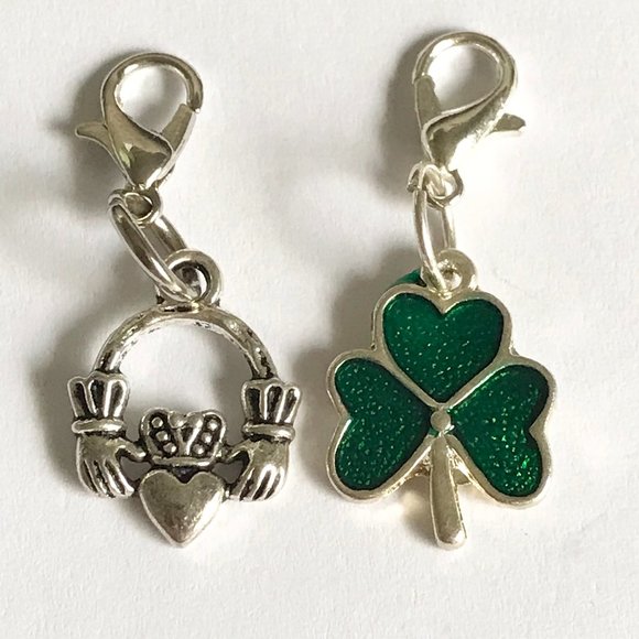 Celtic Irish Charms Clip On Lot Claddagh Shamrock Purse Zipper Pulls Silver Tone - Picture 5 of 9
